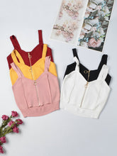 Knitted halter belt solid bottom short zip tank top Sai Feel